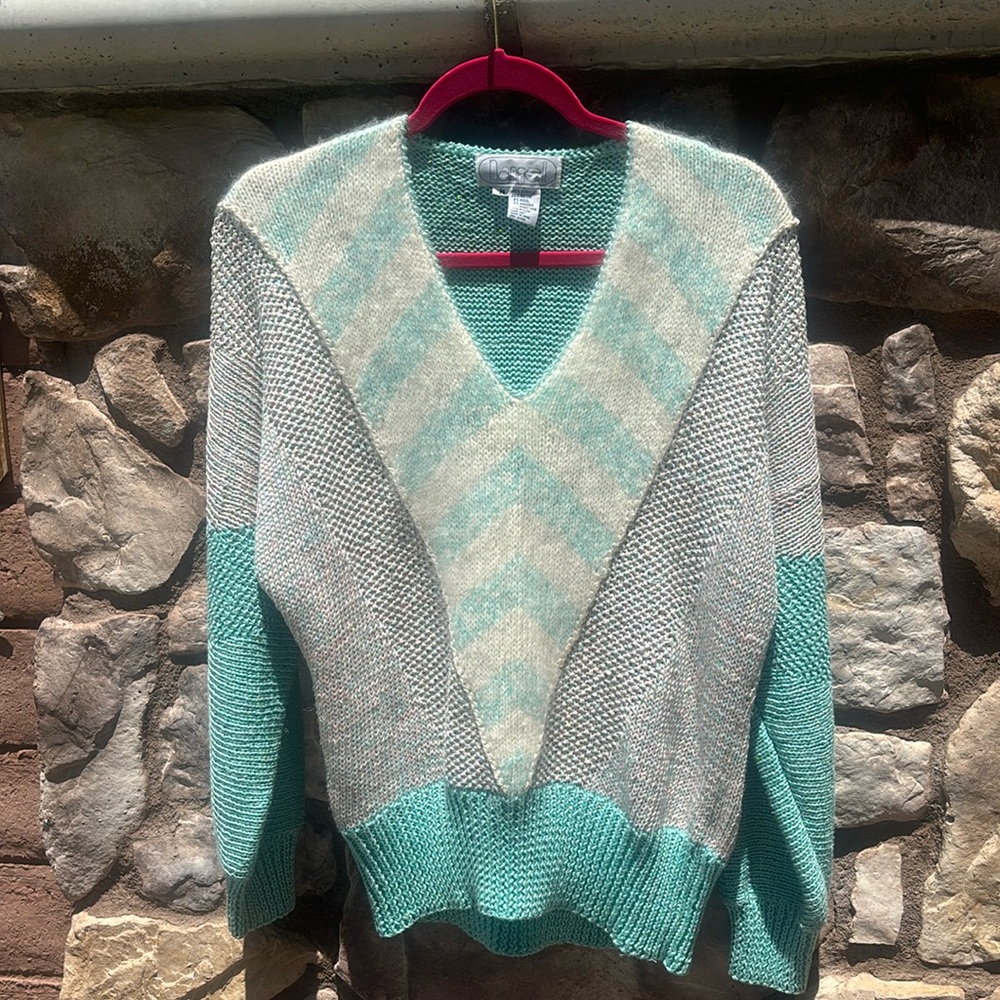 Vintage Nannell Sweater Pastel Colors Wool Angora Colorblock Size Medium 80s